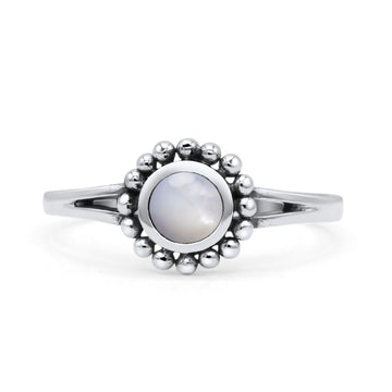 Beaded Flower Vintage Style Round Oxidized Statement Fashion Thumb Ring Simulated Mother of Pearl 925 Sterling Silver